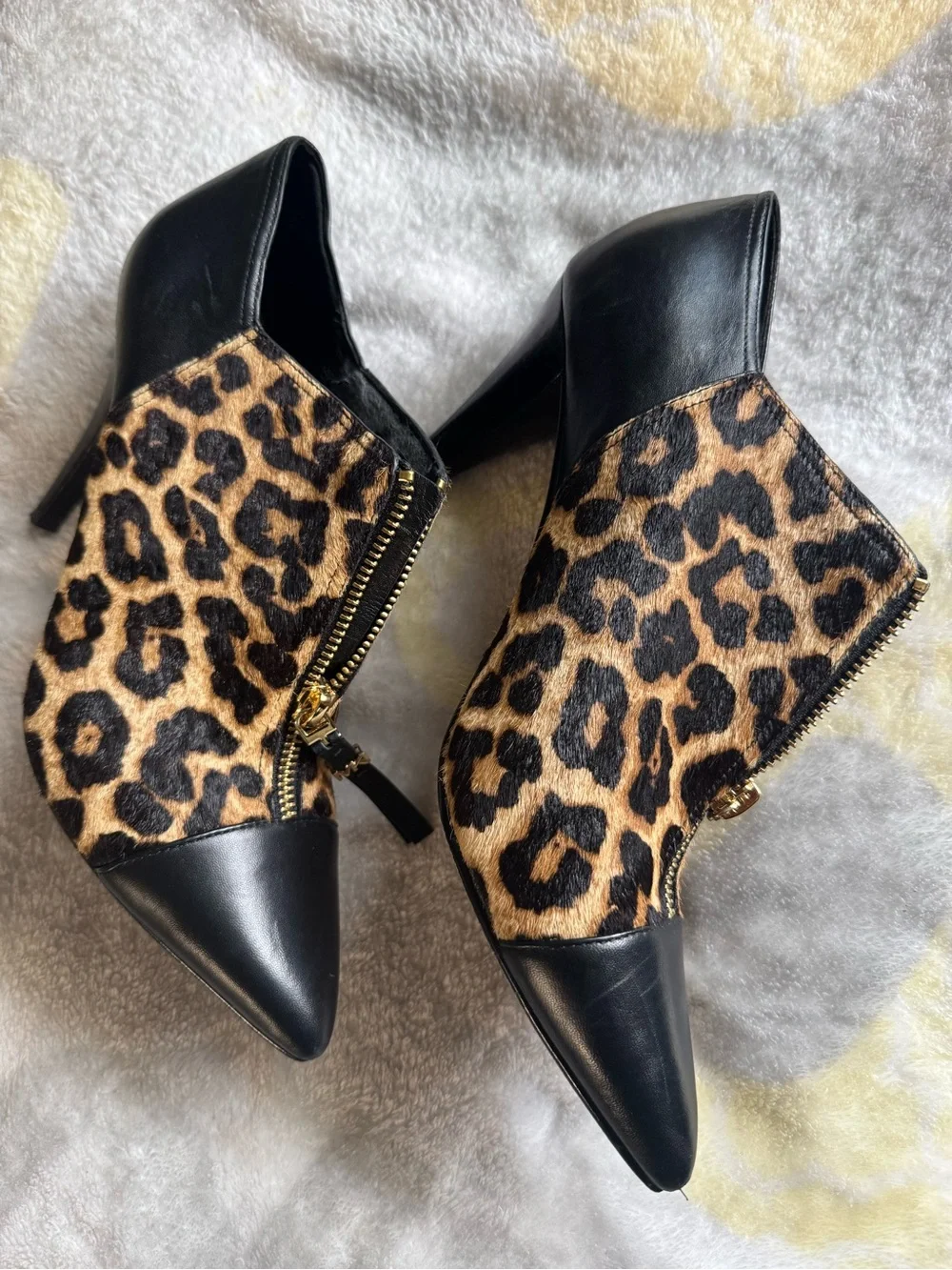 Michael Kors Leopard and Black Pointed Toe Heel Booties